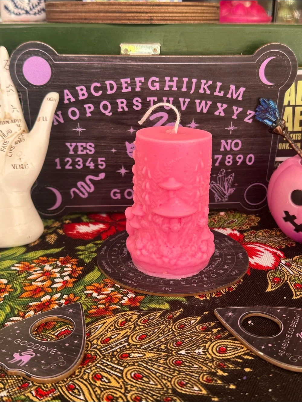 Pink Mushroom Forest Pillar Candle | Cottagecore Mushroom Candle